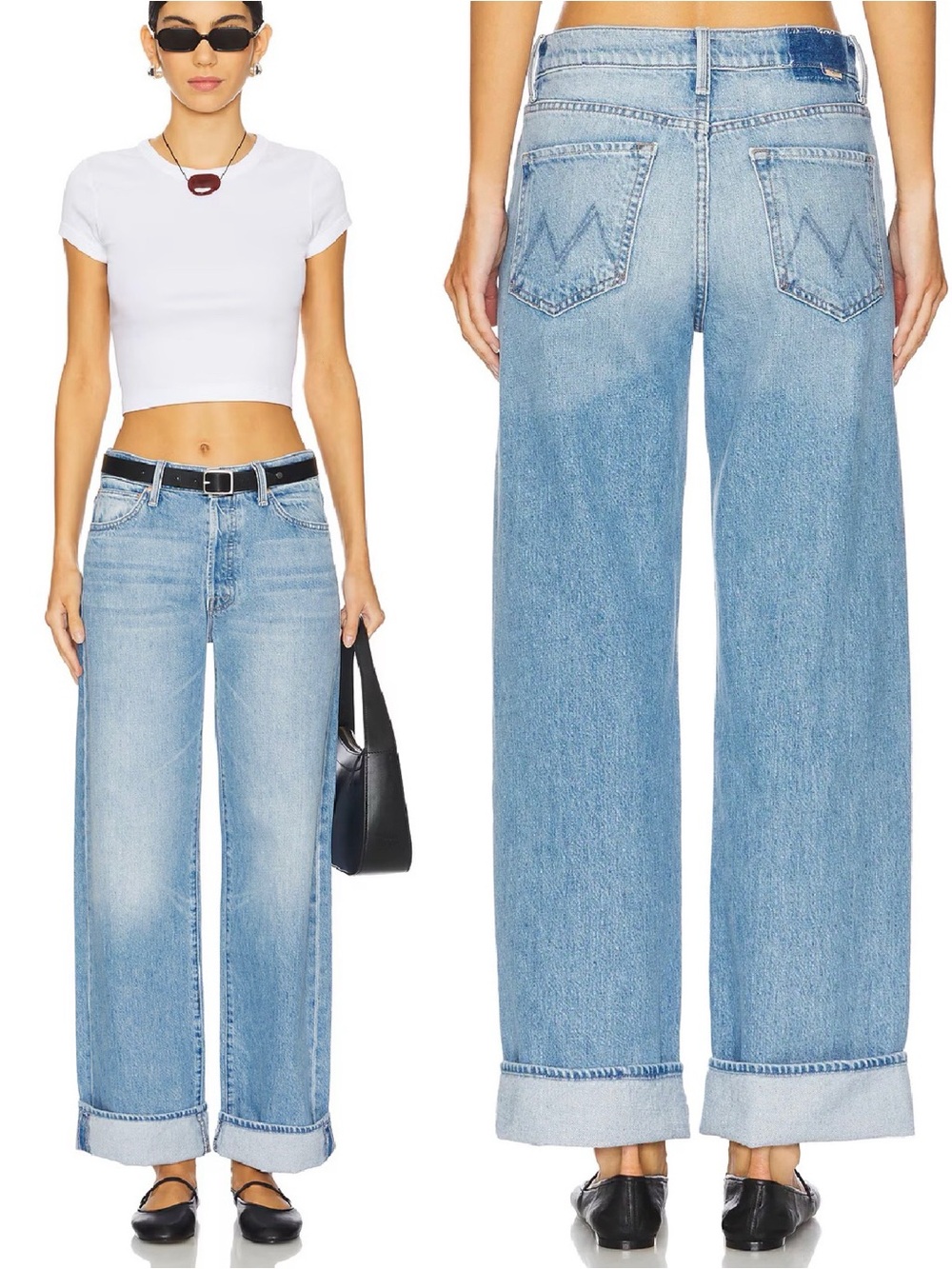 NWT MOTHER SUPERIOR Jeans Lil’ Doger Button Hover Cuff Funk Flair Blue Size 29 - Picture 1 of 13